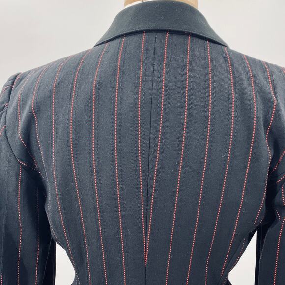 State of Claude Montana Blazer Wool Pinstripe Open Front Black Red Womens 8 42 - Picture 10 of 13